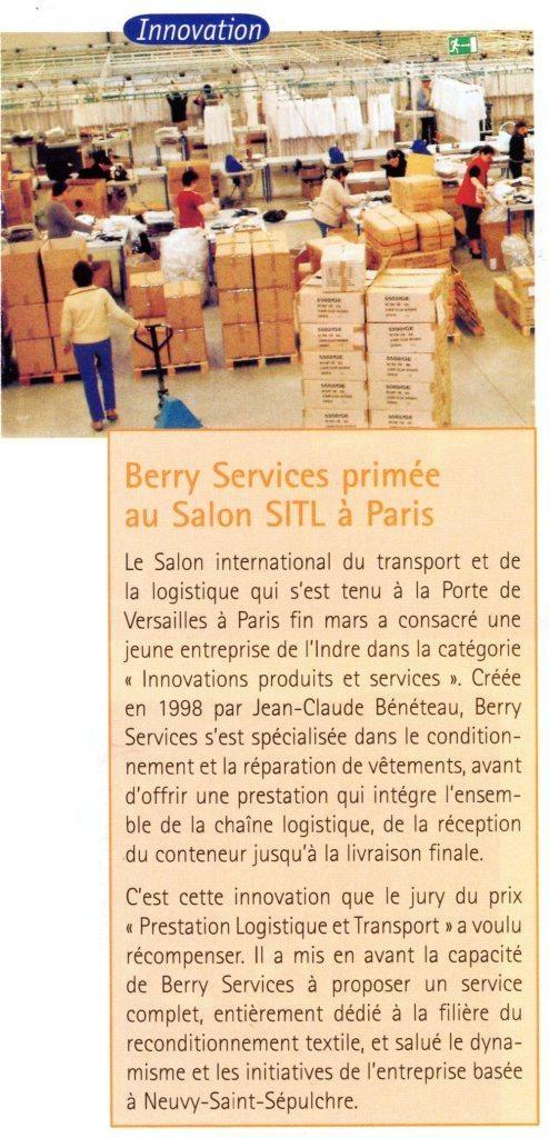 Berry Services primée au Salon SITL à Paris