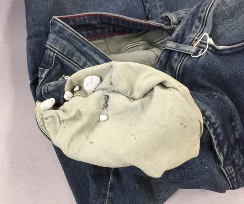Pumice stones in jeans